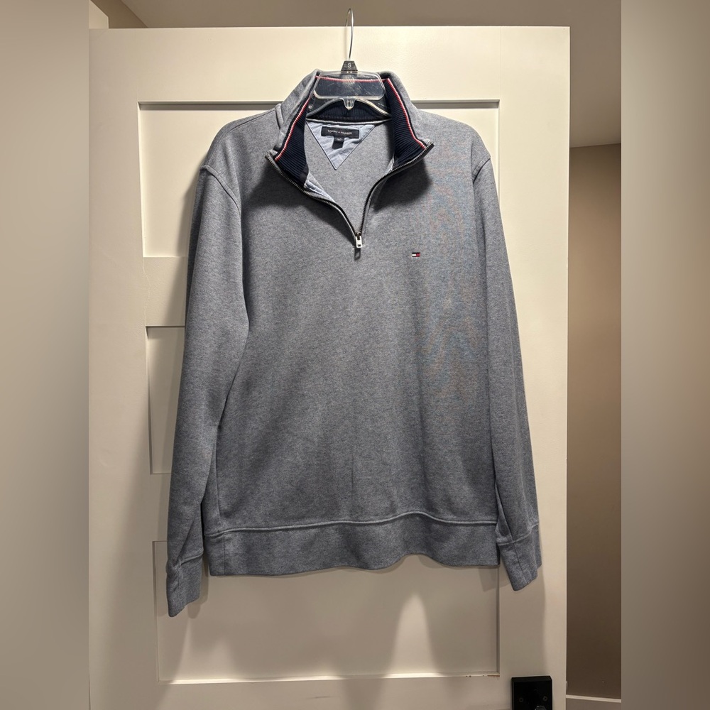 Tommy Hilfiger Blue Zip Up Sweater Classic Knit